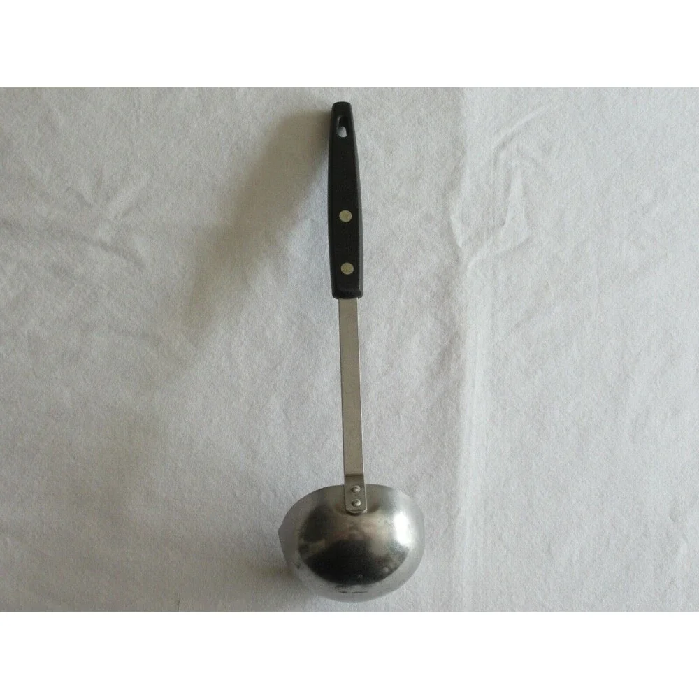 Vtg EKCO FORGE Soup Ladle Stainless USA Black Rivets Handle Kitchen Utensil 11